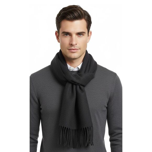 Luxurious Cashemere Blend Scarf with Fringed Ends -Charcoal Grey